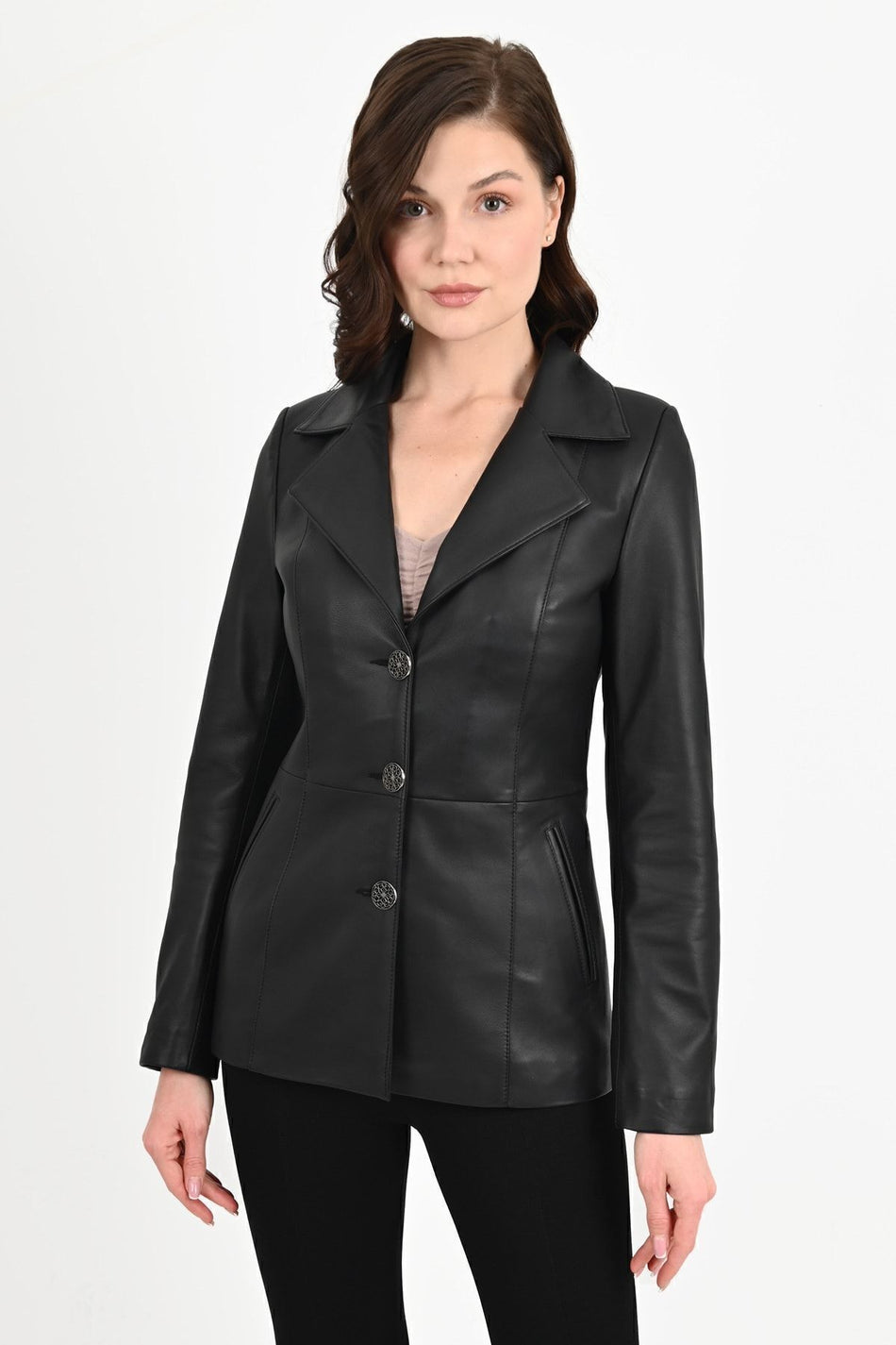 ALIN Brienne Women's Genuine Leather Blazer Leather Jacket Women's Black