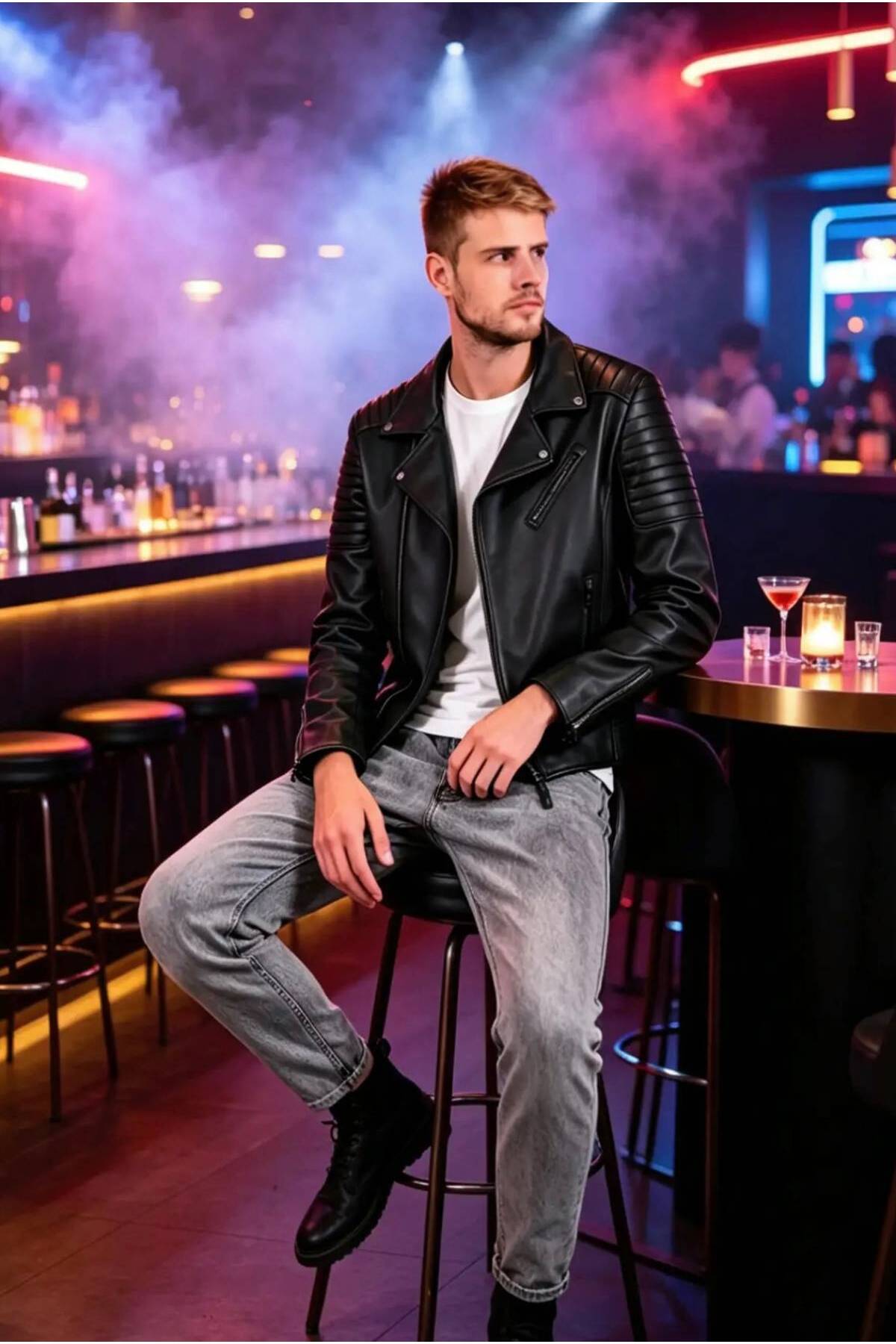 ALIN Echo Men's Genuine Leather Biker Leather Jacket Black - MALLTURK