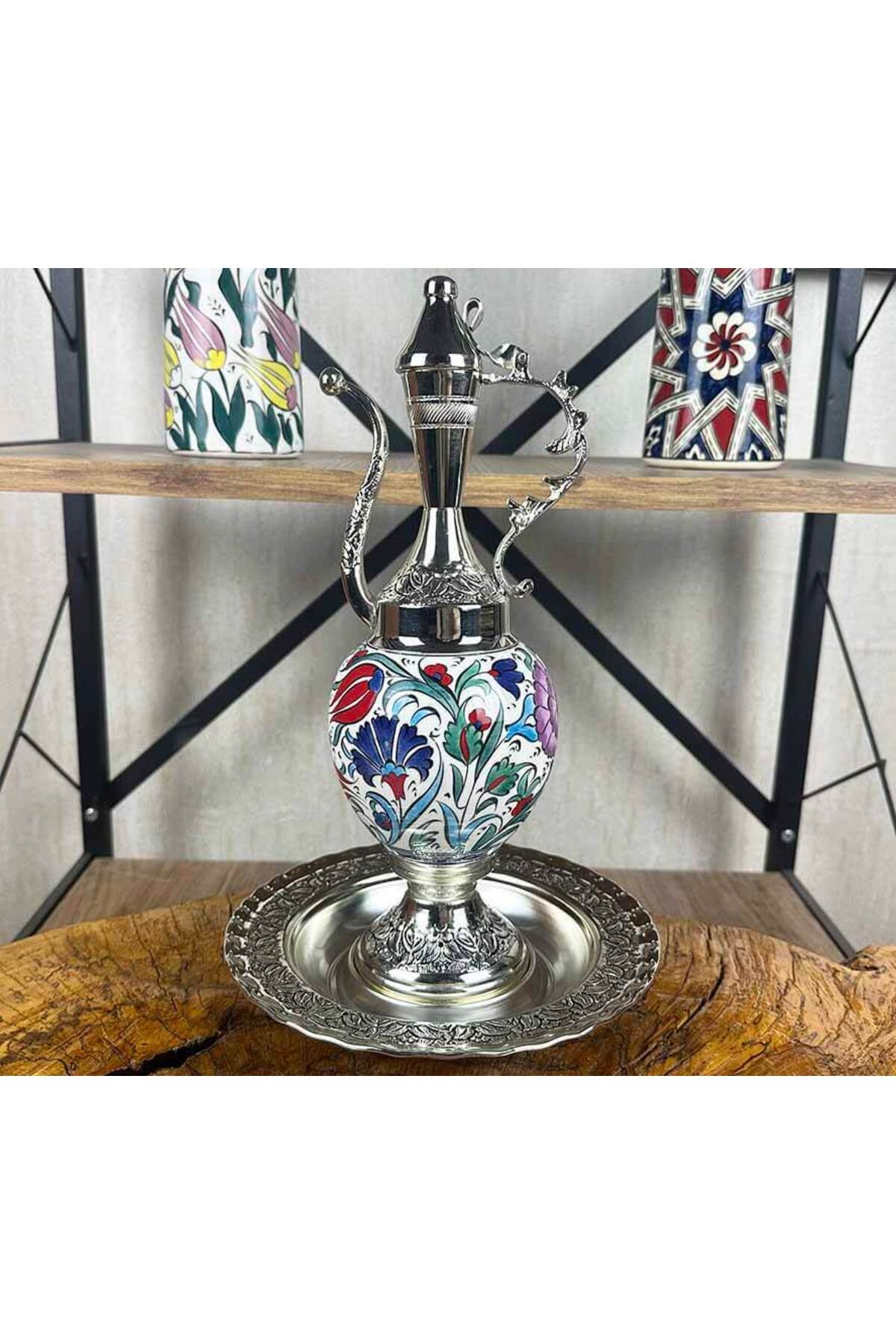 Cini Evi Classic Spring Patterned Silver-Plated Tile Ewer Set - MALLTURK