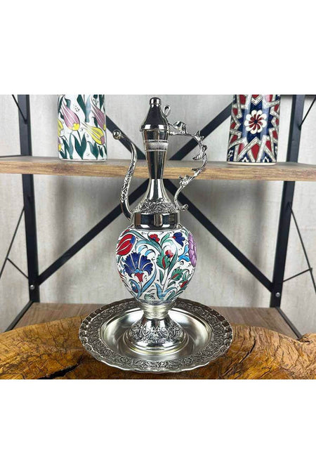 Cini Evi Classic Spring Patterned Silver-Plated Tile Ewer Set - MALLTURK