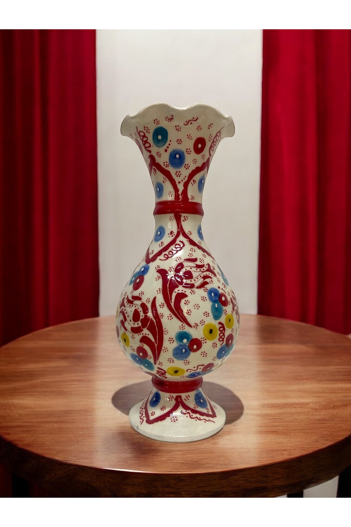 STORESZA Handmade Kutahya Ceramic Tulip Motif Red Hyacinth Vase - 25 cm - MALLTURK