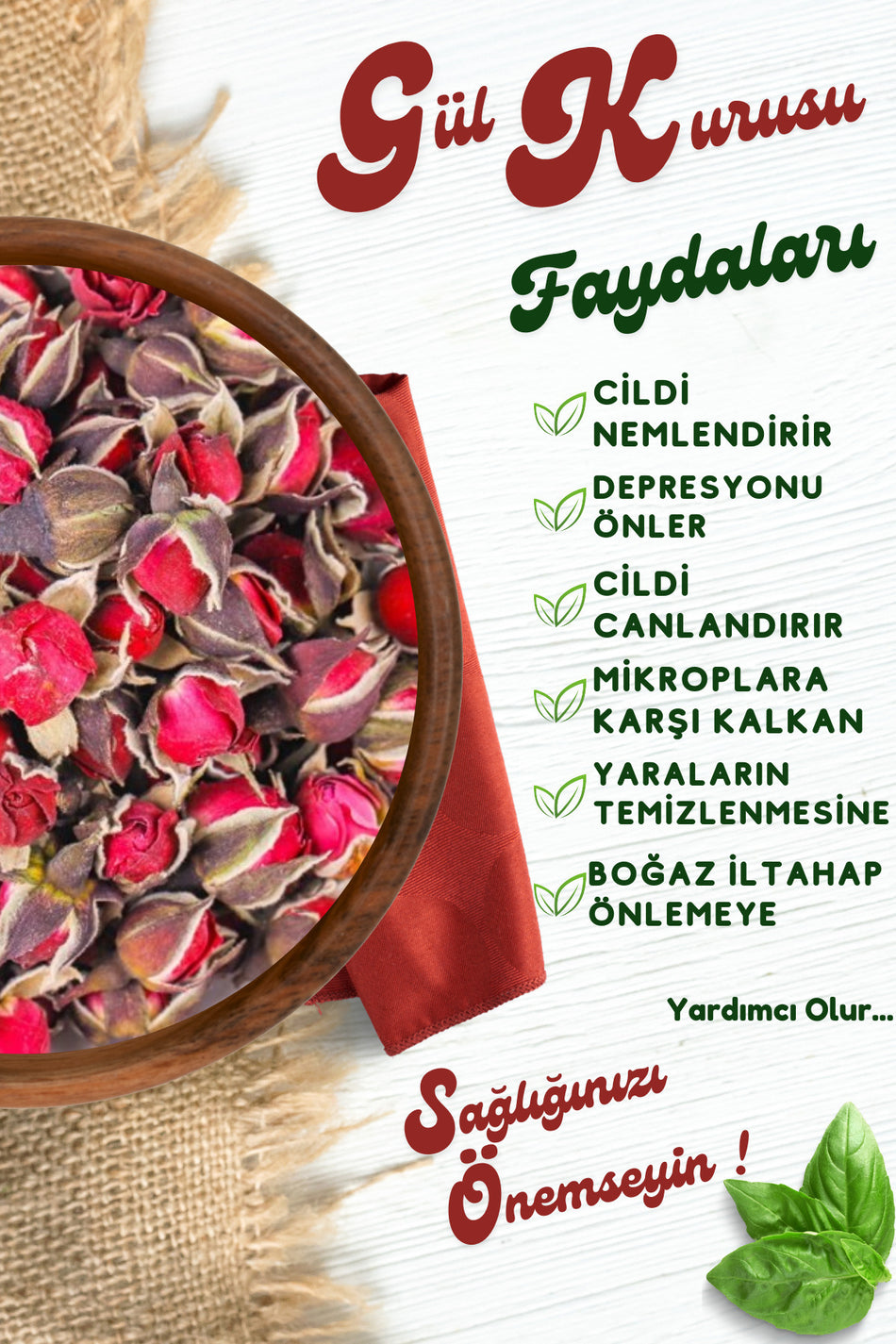 Gulcehre Yorem Afyon Famous isparta Red Bud Scented Dried Roses | 30gr. - MALLTURK