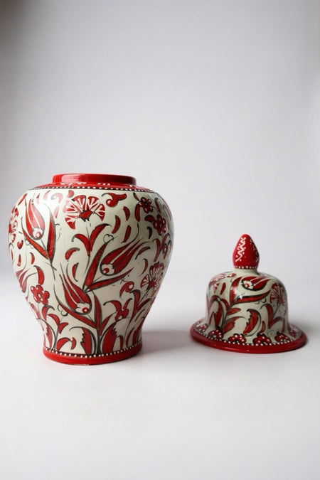 STORESZA Handmade Custom Design Sable Craftsmanship 30cm Red and White Shah Cube Ceramic Vase - MALLTURK