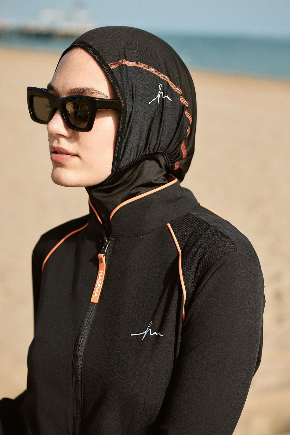 Hasema Performance Series Orange Trimmed Black 5-Piece Full Coverage Swimsuit Set 2019 - MALLTURK