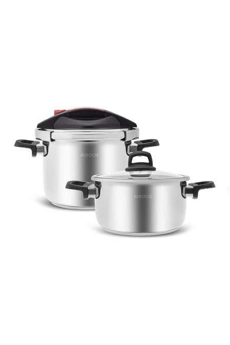 Karaca Perfect Red induction Base Pressure Cooker Set 4+6 Lt Karaca - MALLTURK