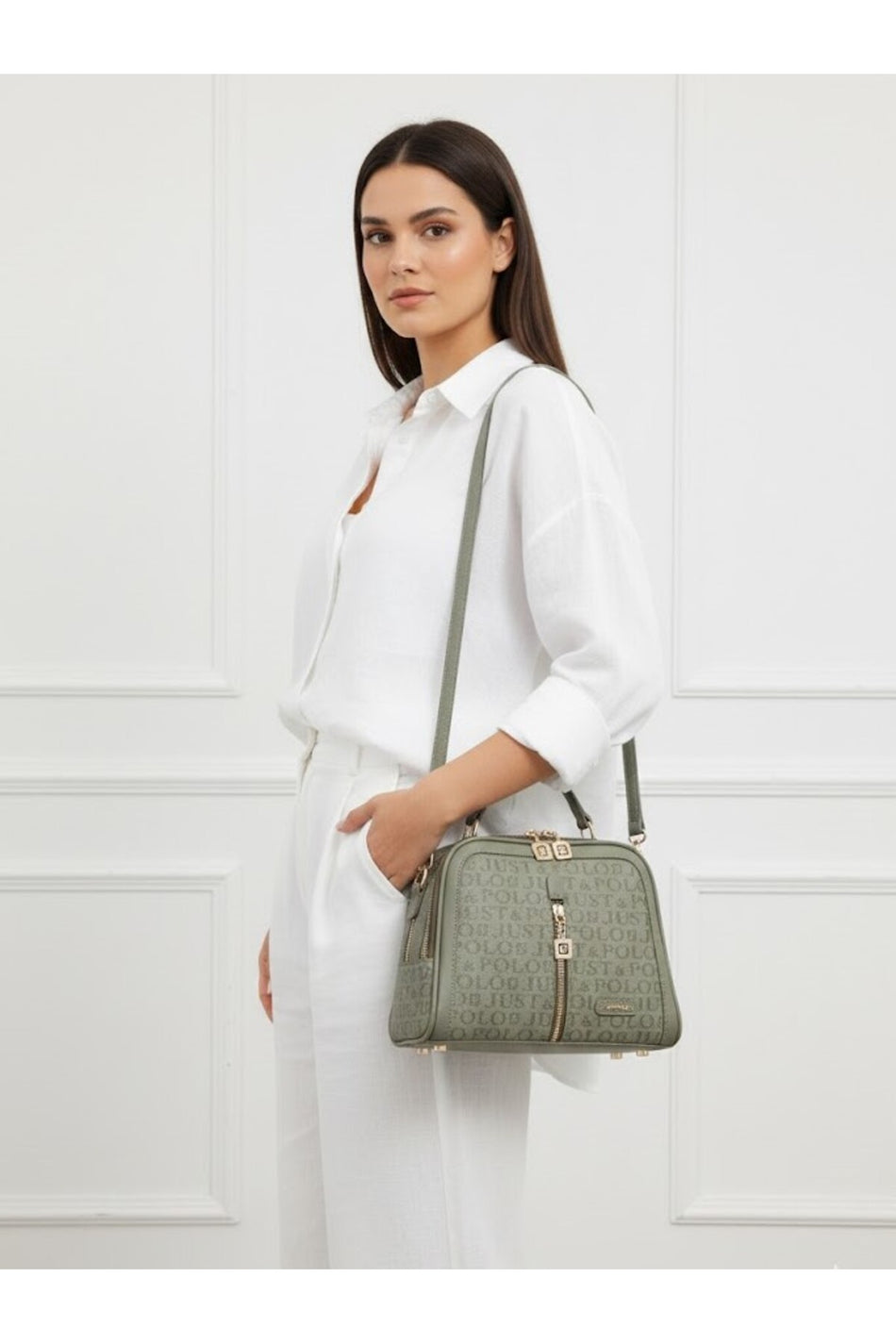 Just Polo Women's Green 4-Compartment Adjustable Long Strap Hand and Shoulder Bag JPM2057 Green - MALLTURK