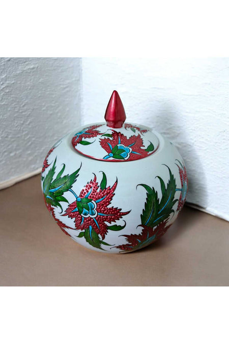 Sema Cini Handmade Ceramic Sphere Red Glitter Flower Vase - MALLTURK