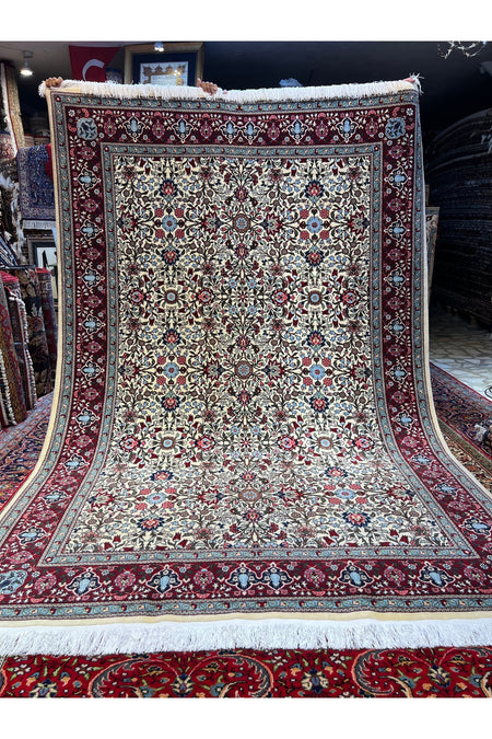 RD RAMAZAN DAG Hand Rug Art Hand-Woven Sumerbank Hereke Rug Premium Quality Signed Kucuk Lalezar Pattern Cotton Fringe with Wool Weave Size 300x200 - MALLTURK