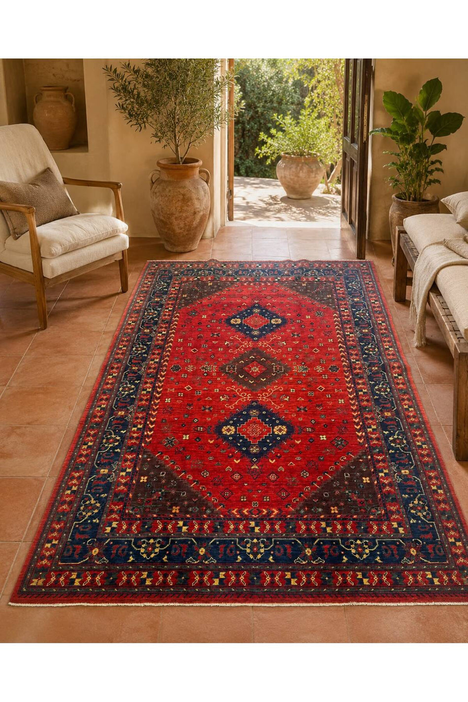 Vog Rug Traditional Madalyon Pattern Hand-Woven Red Ethnic Geometric Pattern Vintage Decorative Living Room Rug - MALLTURK