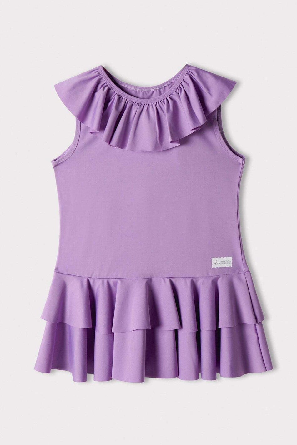 Lilac 3-Piece Girls' Swimsuit Set with Detailed Skirt and Collar 7005