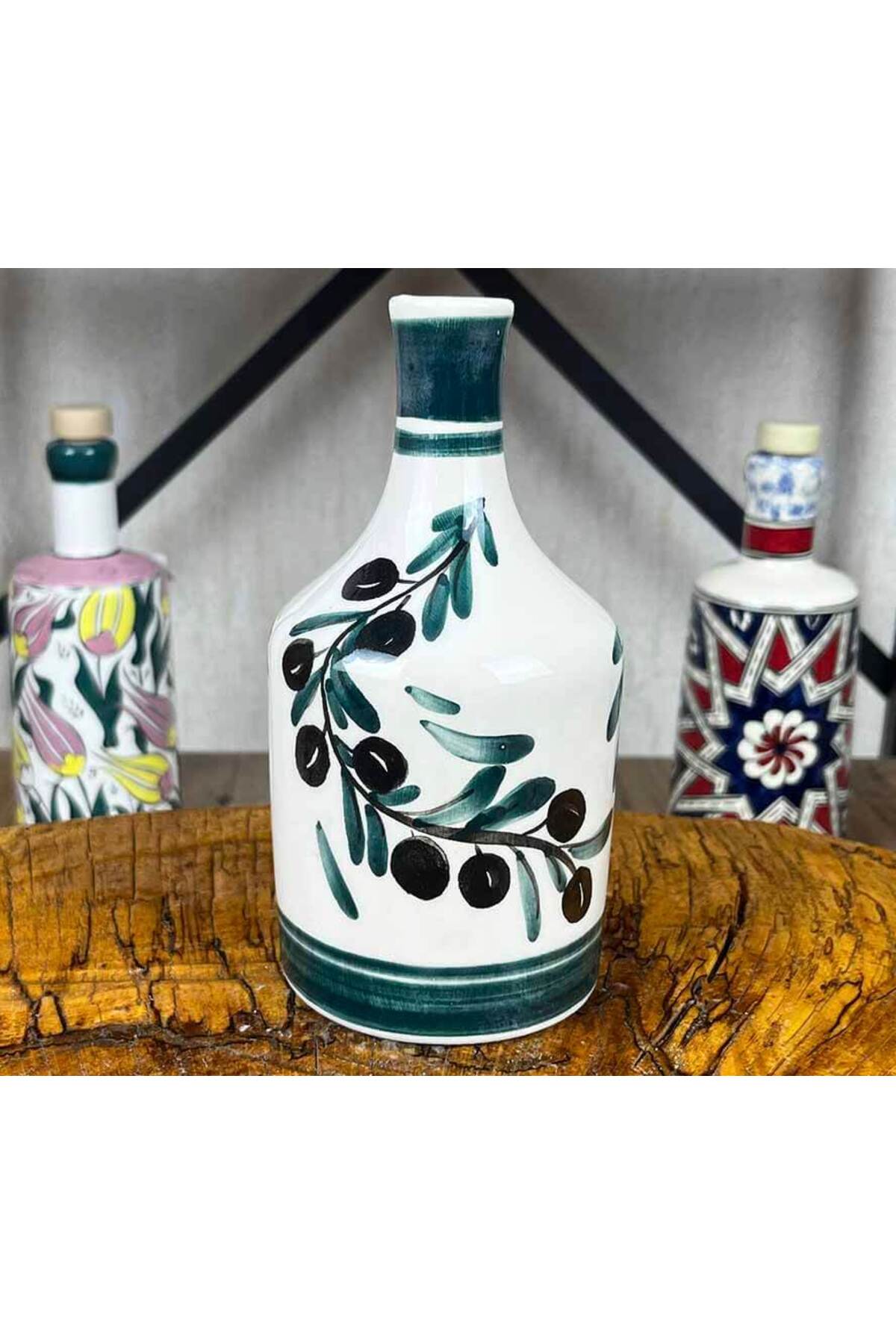 Cini Evi Olive Branch Patterned Handmade Olive Oil Bottle 410 ml - MALLTURK