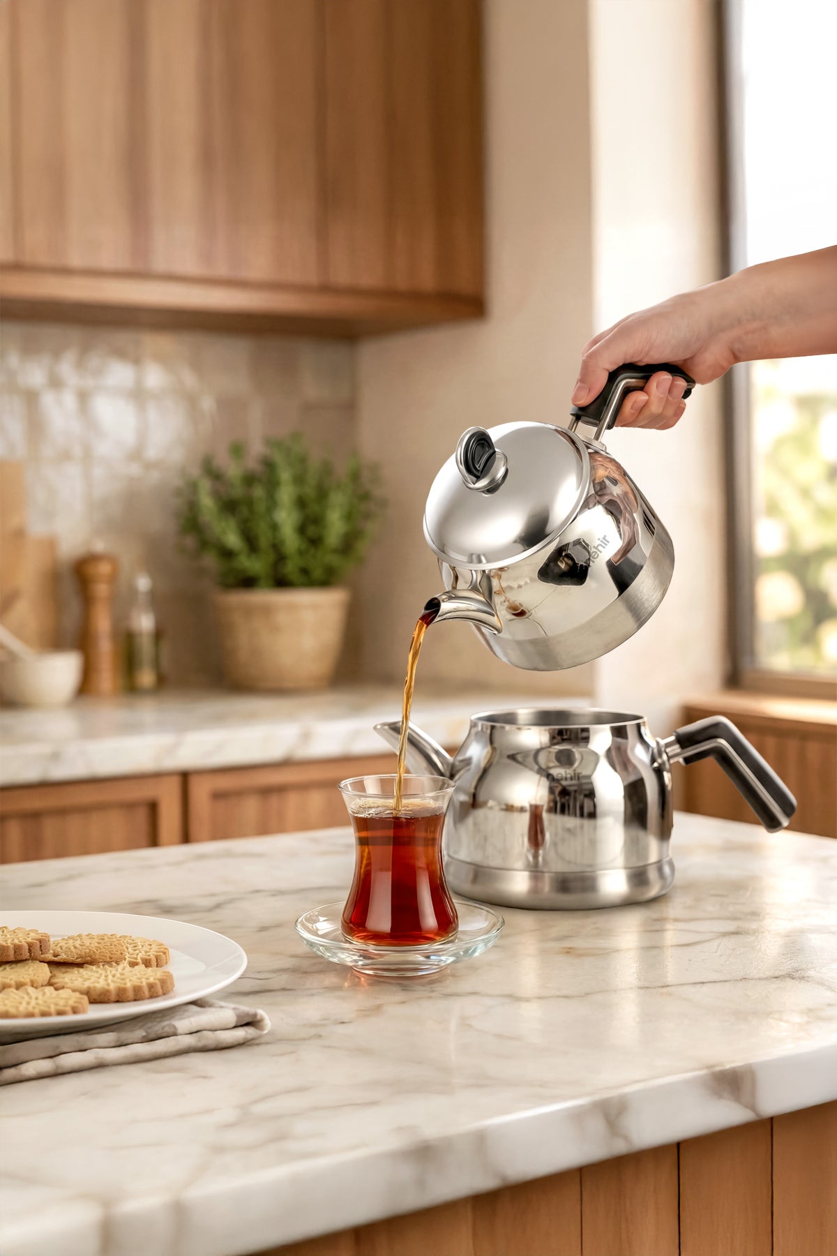 Nehir Lamia Midi Medium Size Stainless Steel 1.00-1.60 Lt. Teapot Set - MALLTURK