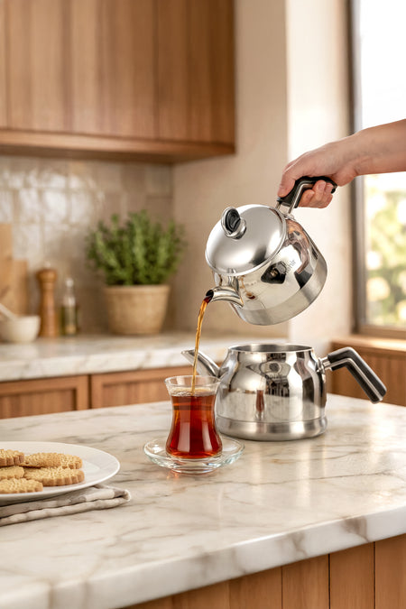 Nehir Lamia Midi Medium Size Stainless Steel 1.00-1.60 Lt. Teapot Set - MALLTURK