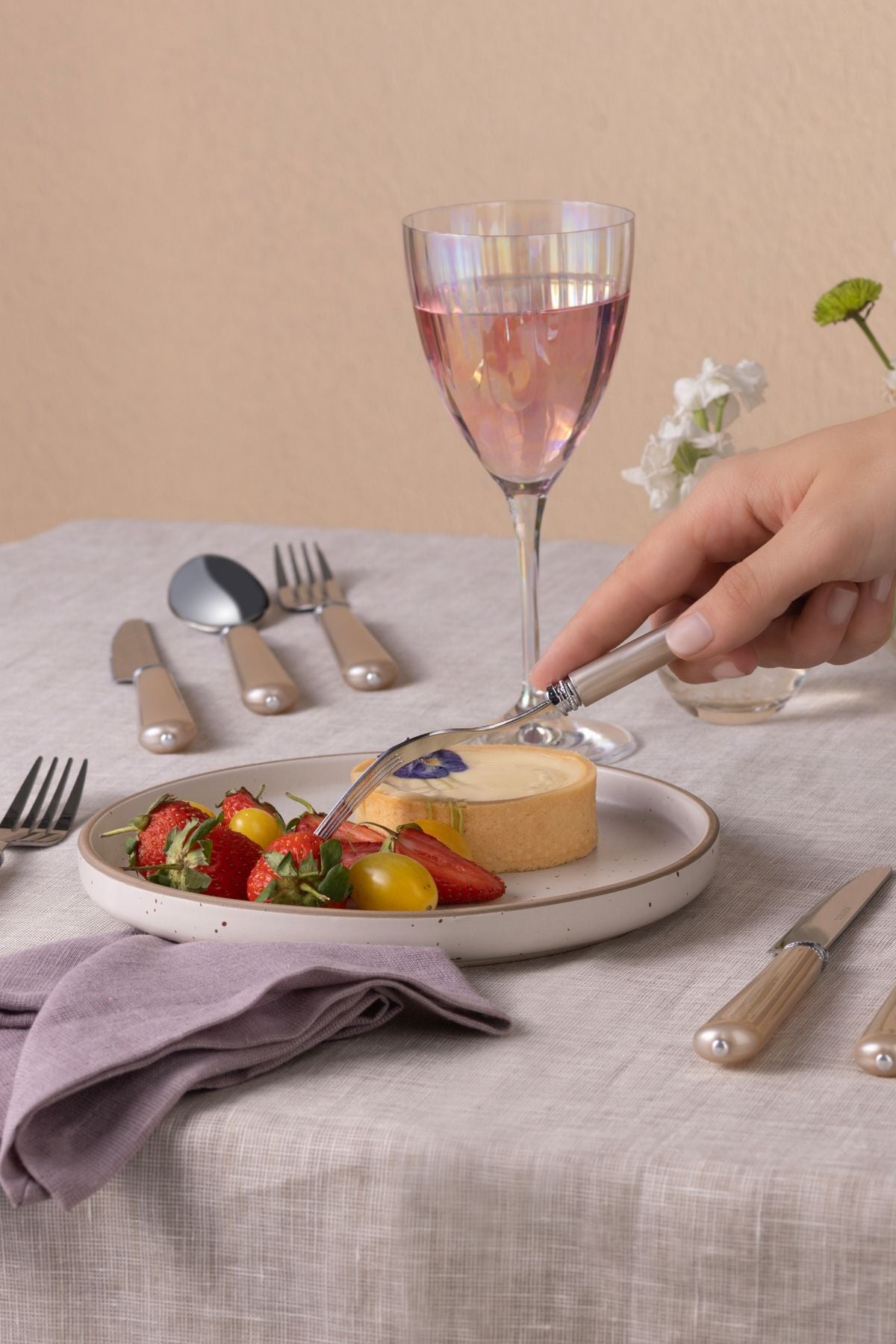 Karaca maze 18 Piece 6 Place Setting yemek Flatware Set krem - MALLTURK