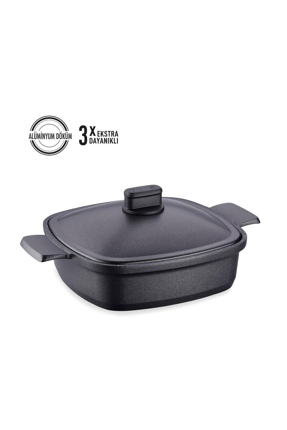 KORKMAZ Casterra Kare Cast Shallow Pot 26x26x7 cm