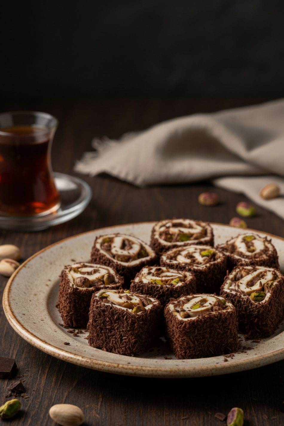 MITAT karaca Pistachio Cocoa Coconut Coated Chocolate Rolled Turkish Delight 300 g - MALLTURK