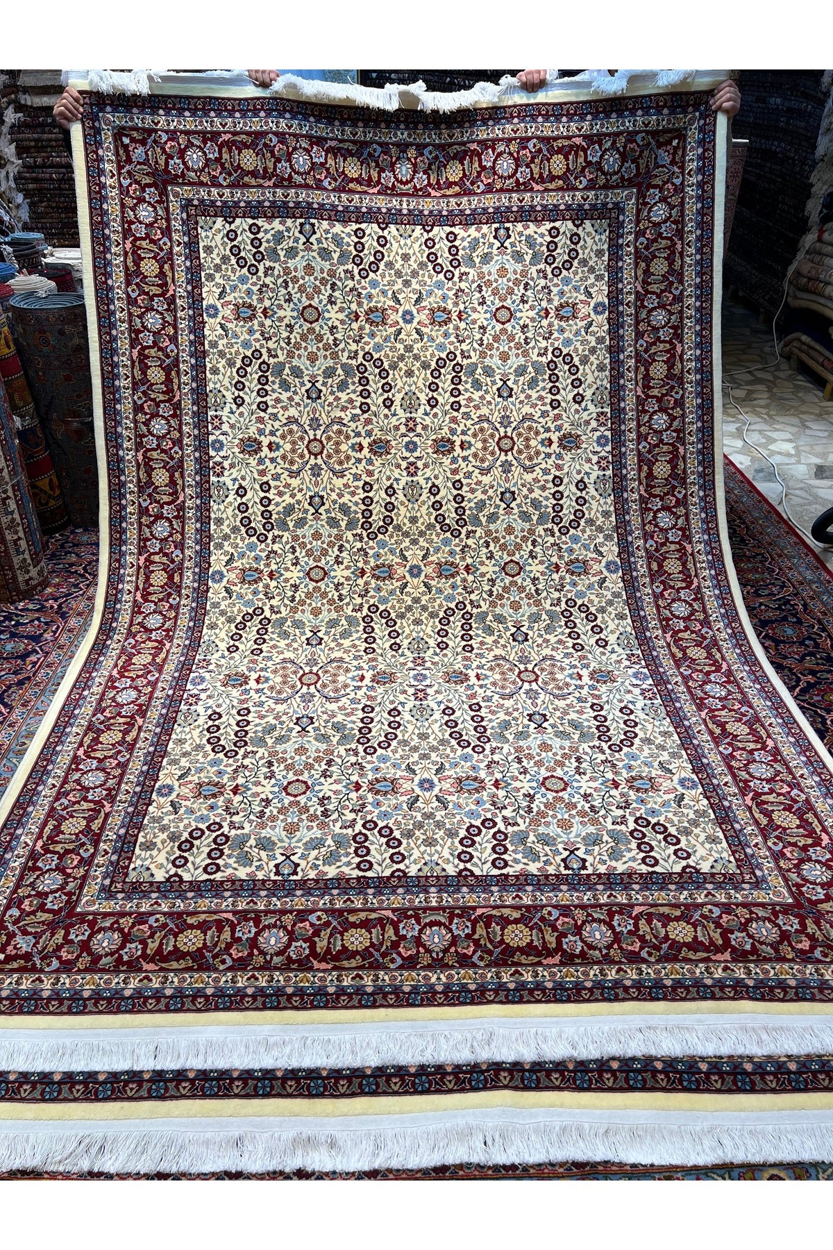 RD RAMAZAN DAG Hand Rug Art Hand-Woven Sumerbank Hereke Rug Signed Seven Mountains Flower Premium Quality Size 300x200 - MALLTURK