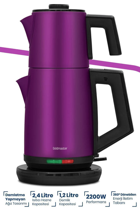 GoldMaster Teachef Violet 2200 Watt Stainless Steel Drip-Free Design Tea Maker and Kettle - MALLTURK