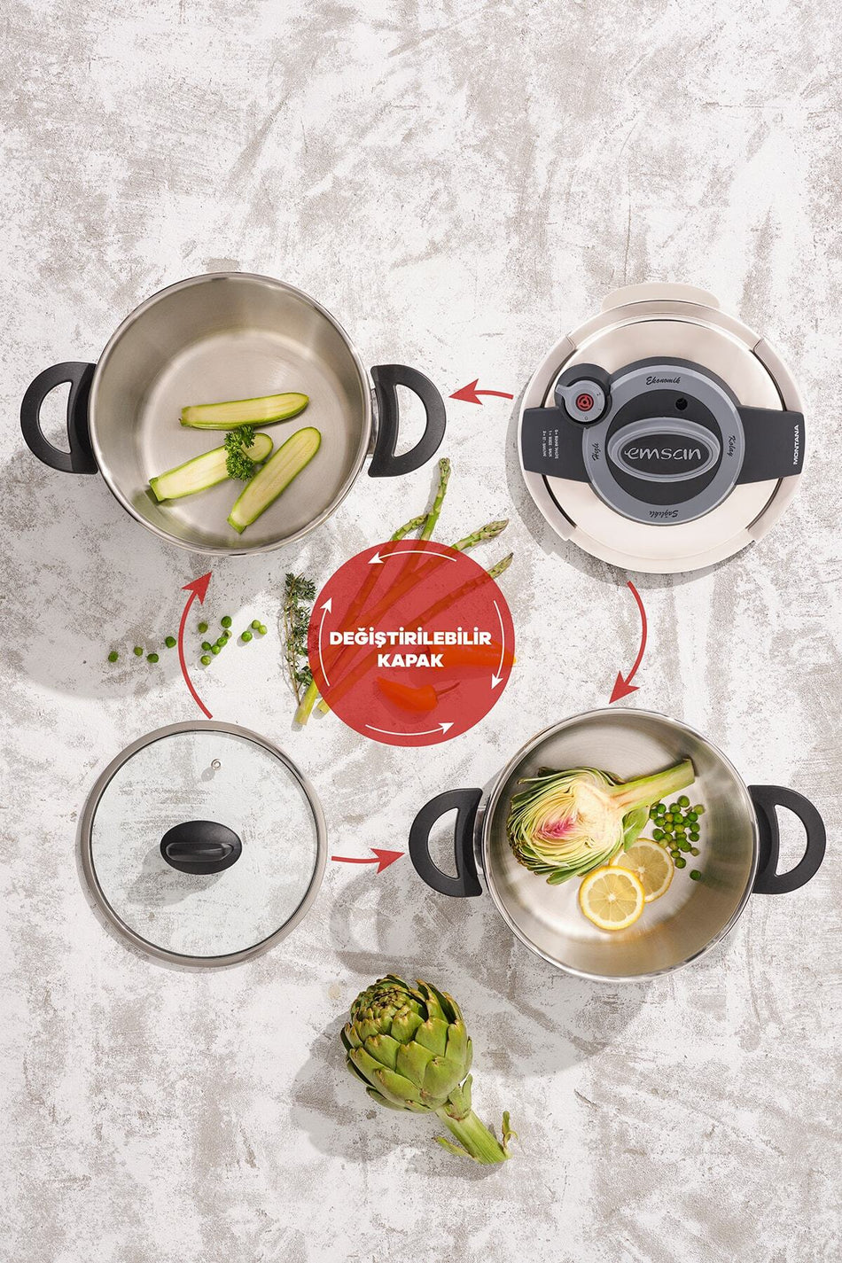 Emsan Montana 2-Piece 4+6 Liter induction Base Pressure Cooker Set, Black/Gray - MALLTURK