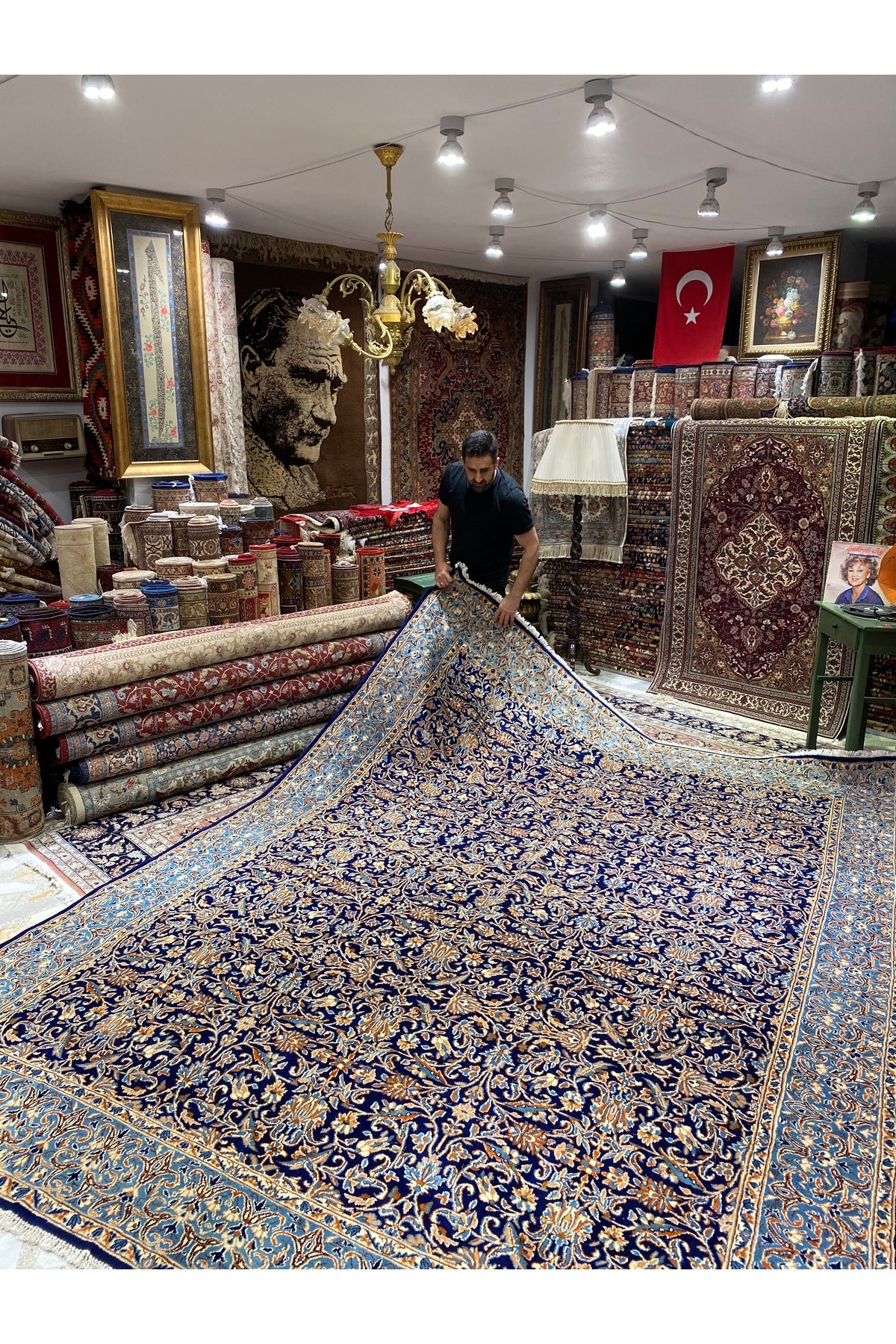 RD RAMAZAN DAG Hand Rug Art Hand-Woven Iranian Kirman Rug Cotton Base Wool Weave Olup Natural Dye Size 355x267 - MALLTURK