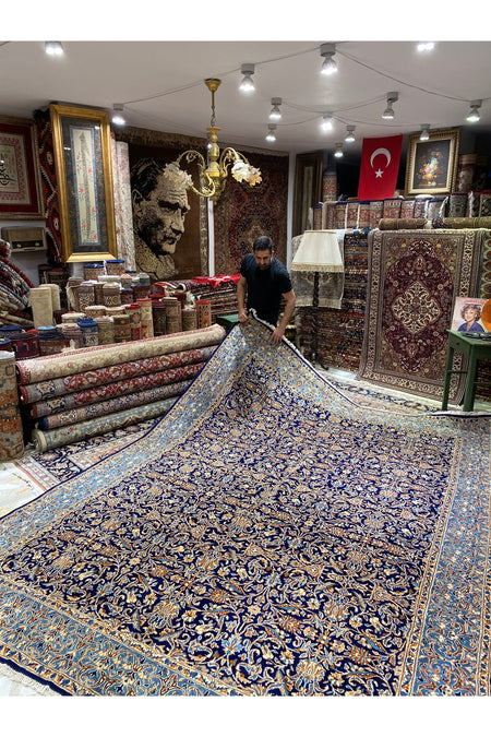 RD RAMAZAN DAG Hand Rug Art Hand-Woven Iranian Kirman Rug Cotton Base Wool Weave Olup Natural Dye Size 355x267 - MALLTURK