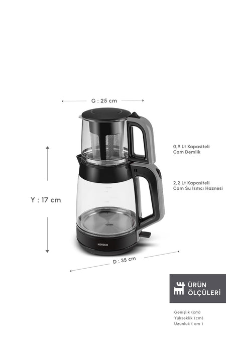 Karaca Glass Tea XL 2 in 1 Glass Tea Maker, Space Gray - MALLTURK