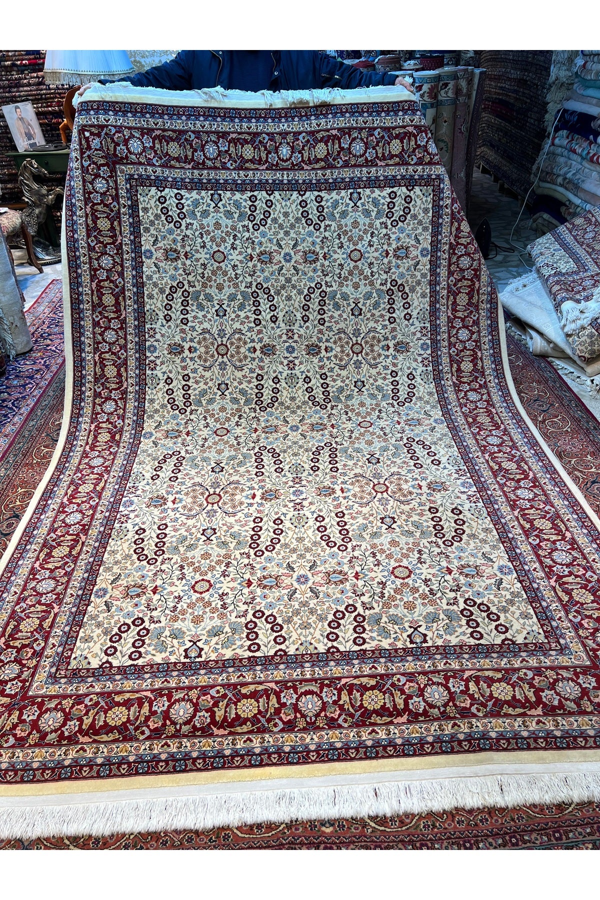 RD RAMAZAN DAG Hand Rug Art Hand-Woven Sumerbank Hereke Rug Signed Seven Mountains Flower Premium Quality Size 300x200 - MALLTURK