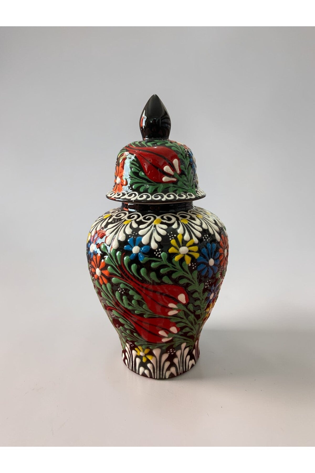 YOOS Handmade Embossed and Lace Work 25cm Black Shah Cube Ceramic Vase - MALLTURK