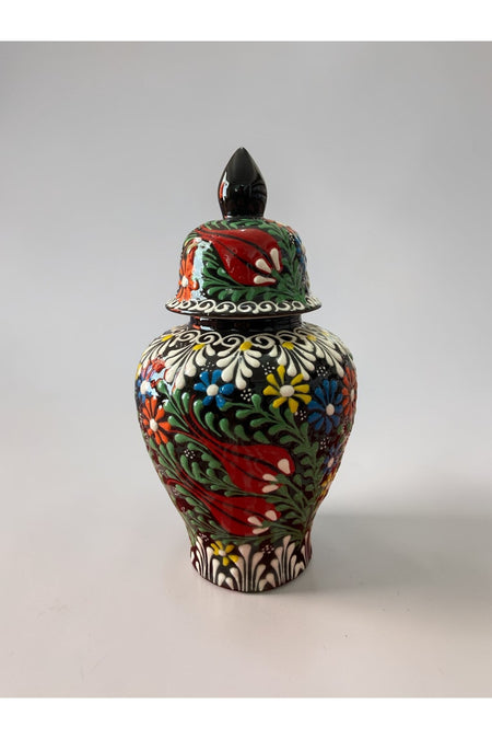 YOOS Handmade Embossed and Lace Work 25cm Black Shah Cube Ceramic Vase - MALLTURK