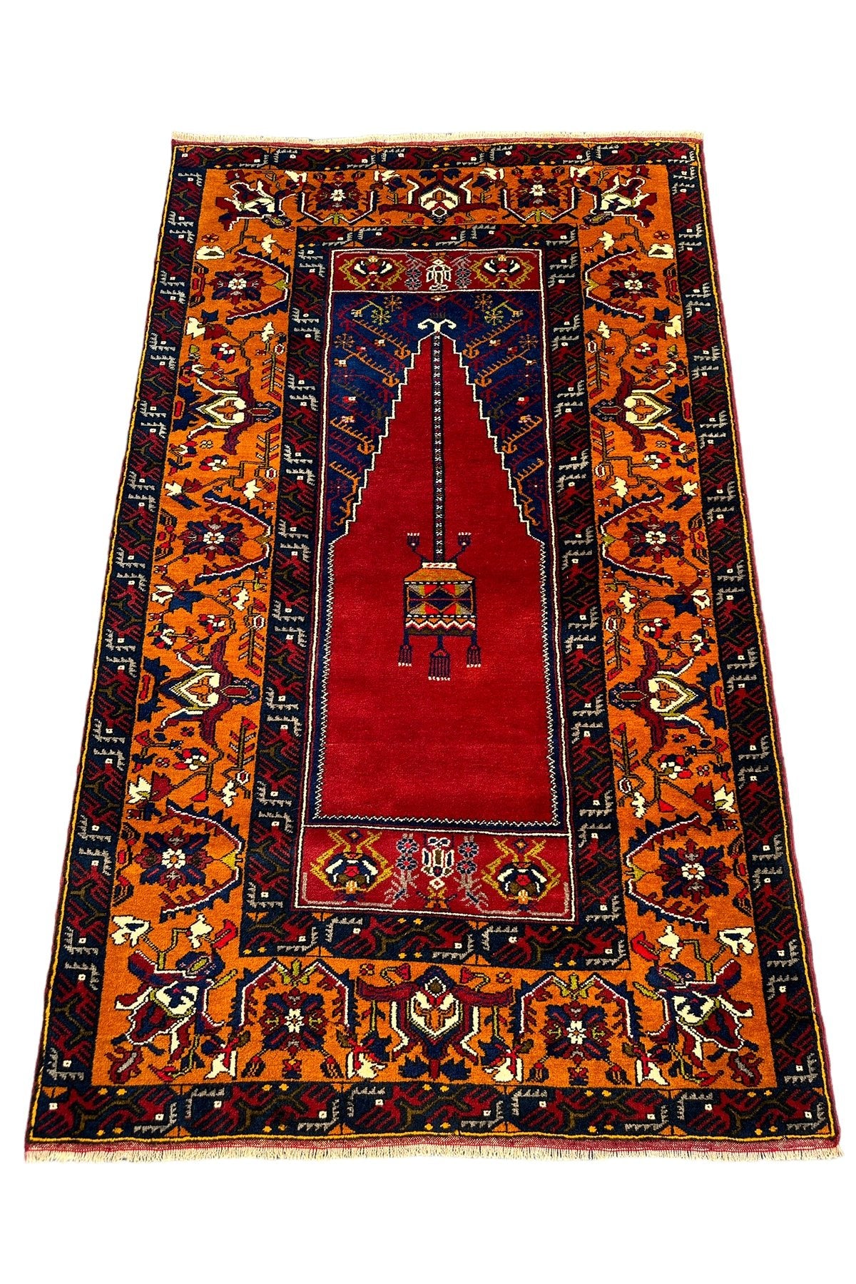BURAK Rug Hand-Woven Sandik Eskisi Large Antique Prayer Rug 125x210 Antique Yahyali Rug %100 Wool Natural Dye - MALLTURK