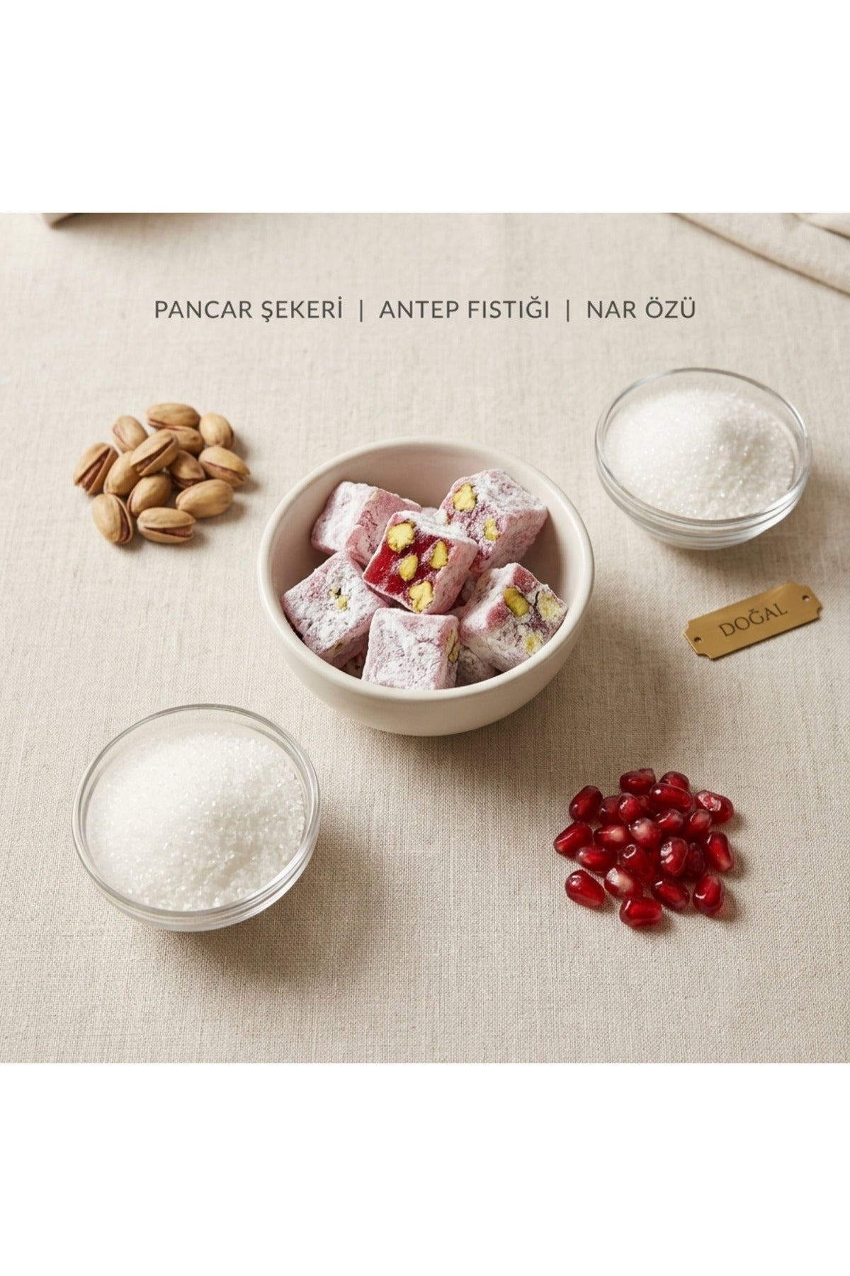 Ertokus Efendi Pomegranate Flavored Extra Pistachio Turkish Delight 250 g Double Roasted 100 Beet Sugar - MALLTURK