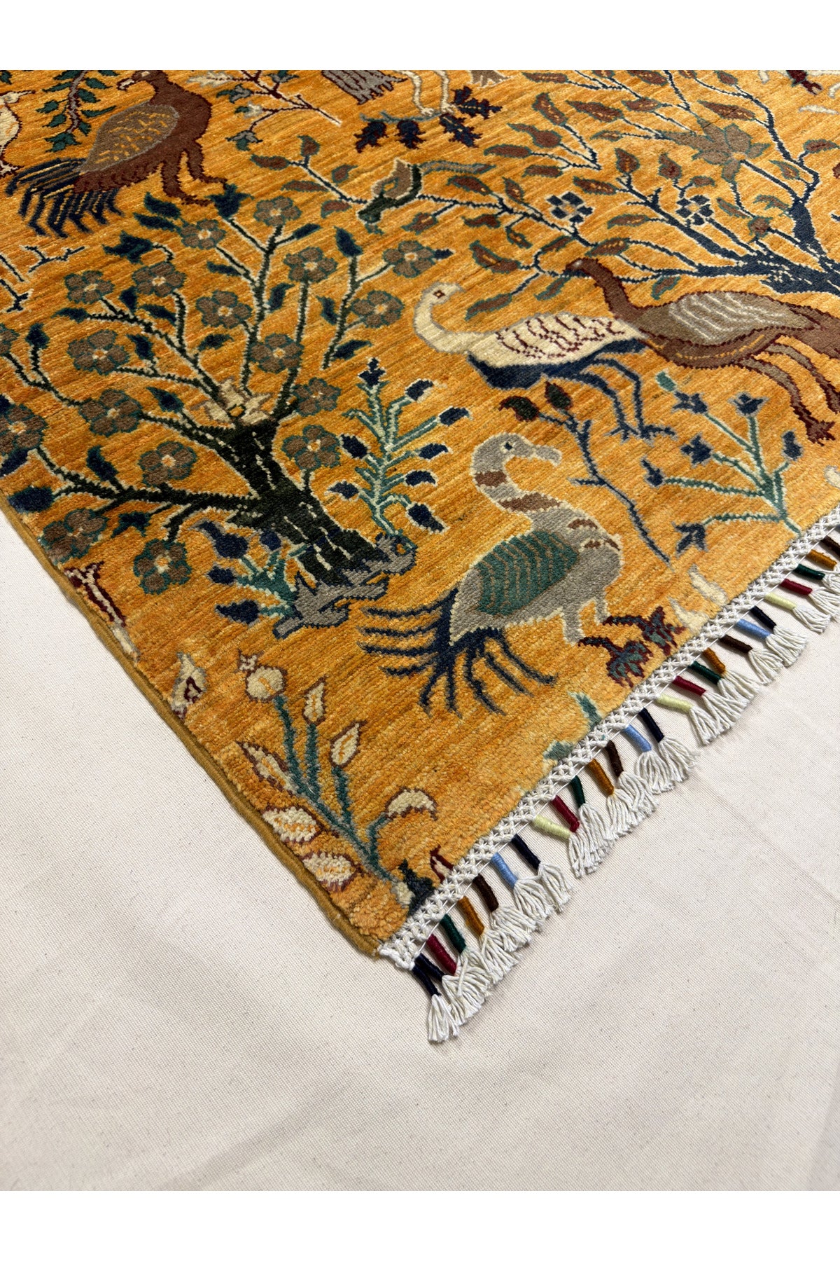 Afghan Rug Hand-Woven 100% Wool Natural Dye Bird Design Design Handicraft