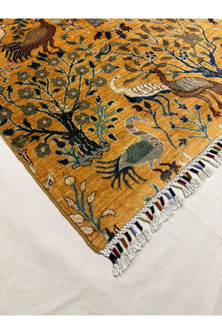 Afghan Rug Hand-Woven 100% Wool Natural Dye Bird Design Design Handicraft