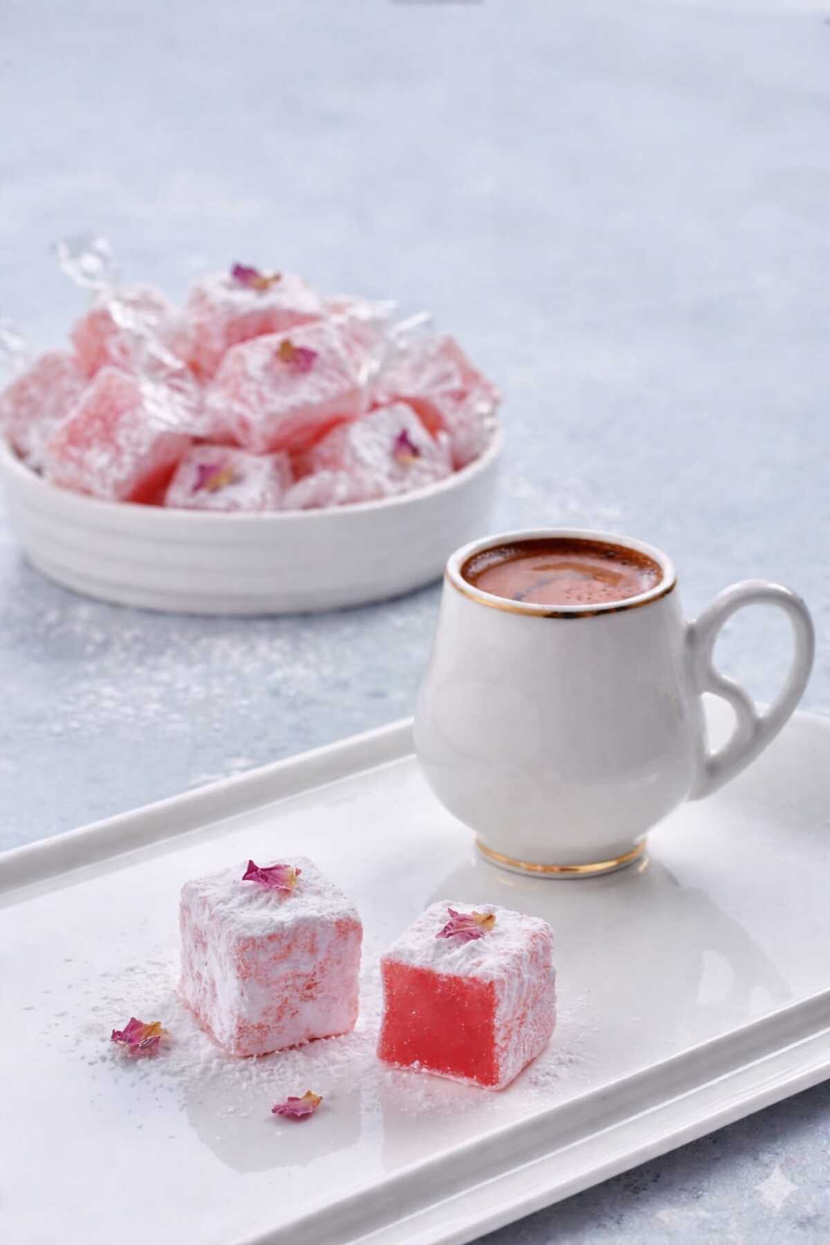 LOQO pudra Coated Rose Flavored Turkish Delight tek tek paketli 1 kg - MALLTURK