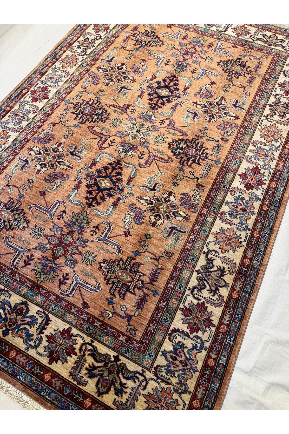 Afghan Rug Hand-Woven 100% Wool Natural Dye Handicraft ile Harika Kazak Design