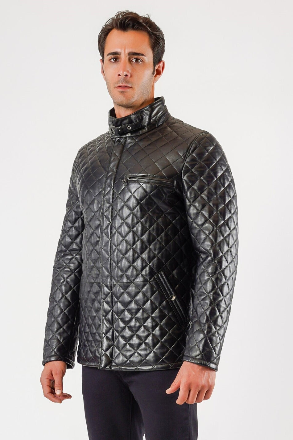 Chaqueta de cuero genuino negra Premio Leather Club