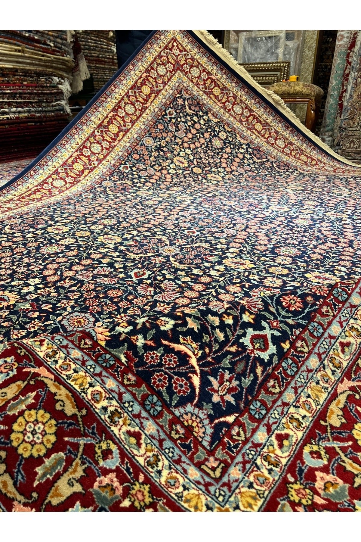 RD RAMAZAN DAG Hand Rug Art Hand-Woven Hereke Rug Signed Seven Mountains Flower Sumerbank Weave Collector Piece Size 300x200 - MALLTURK