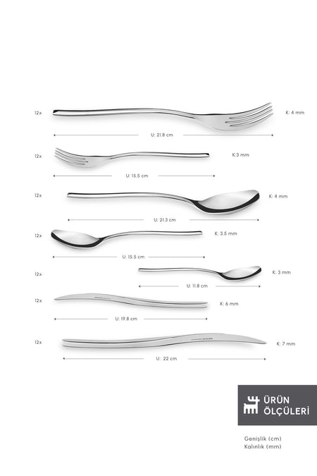 Karaca dora 316 Steel 84 Piece 12 Place Setting premium Flatware Set Boxed - MALLTURK