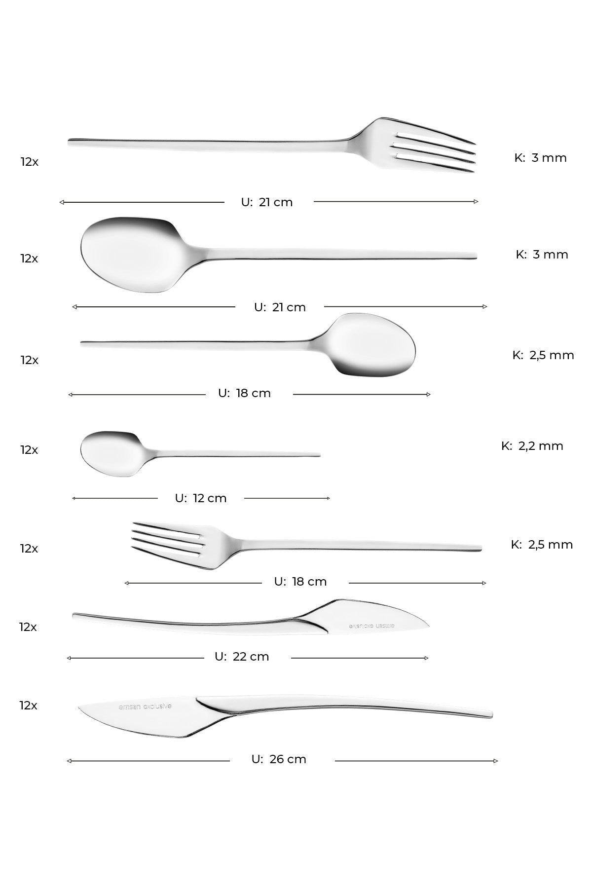 Emsan fair 84 Piece 12 Place Setting Boxed Flatware Set - MALLTURK