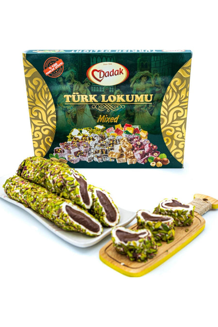 Dadak Turkish Delight and kuruyemis file Pistachio fistigi Coated Chocolate Filled Turkish Delight 500gram - MALLTURK