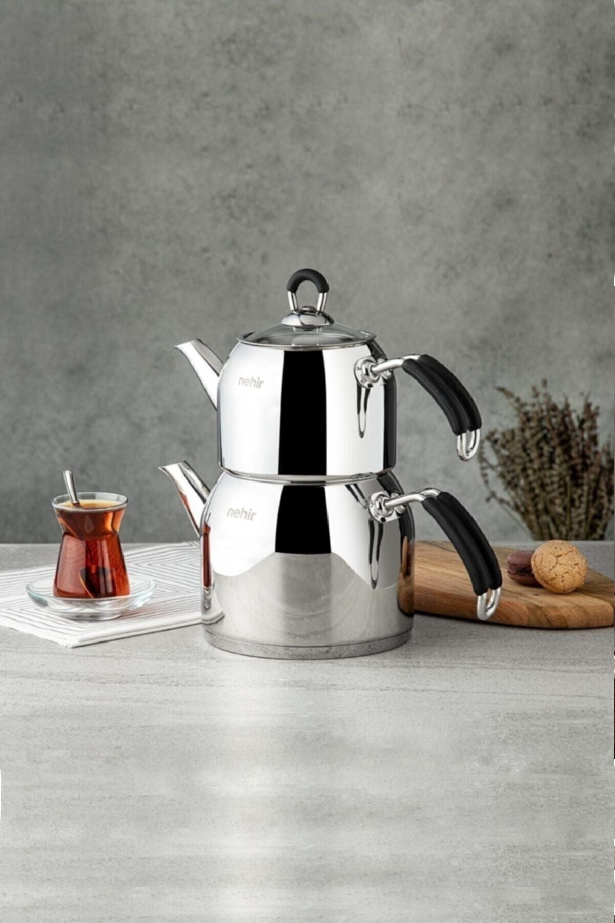 Nehir Metallic Modern Mini Small Size Teapot Set with Strainer - MALLTURK