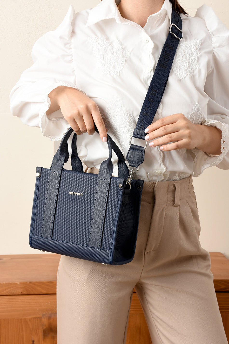 Just Polo Epi Women's Hand and Shoulder Bag, Navy Blue, Polo Fabric - MALLTURK