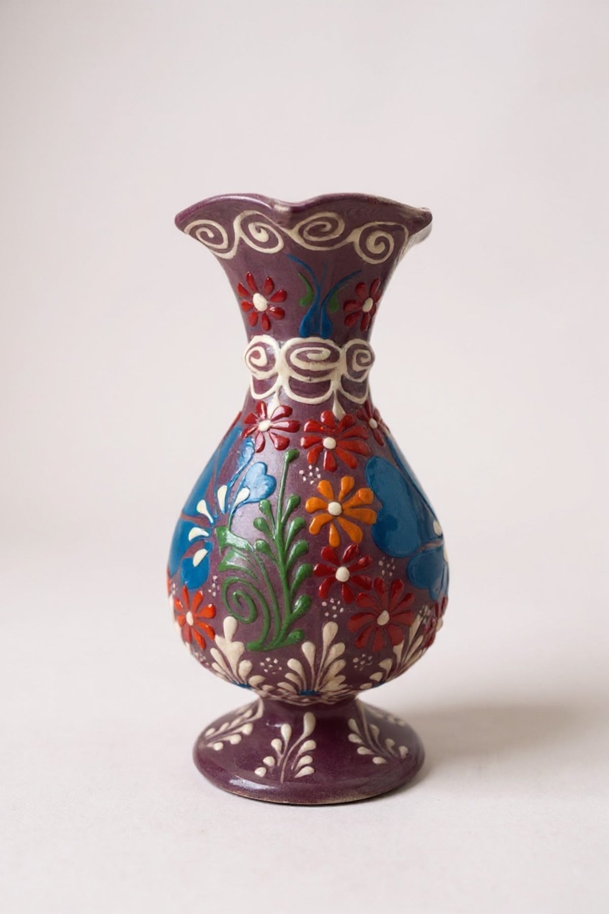 STORESZA Handmade 20cm Embossed and Lace Work Hyacinth Ceramic Vase Purple - MALLTURK