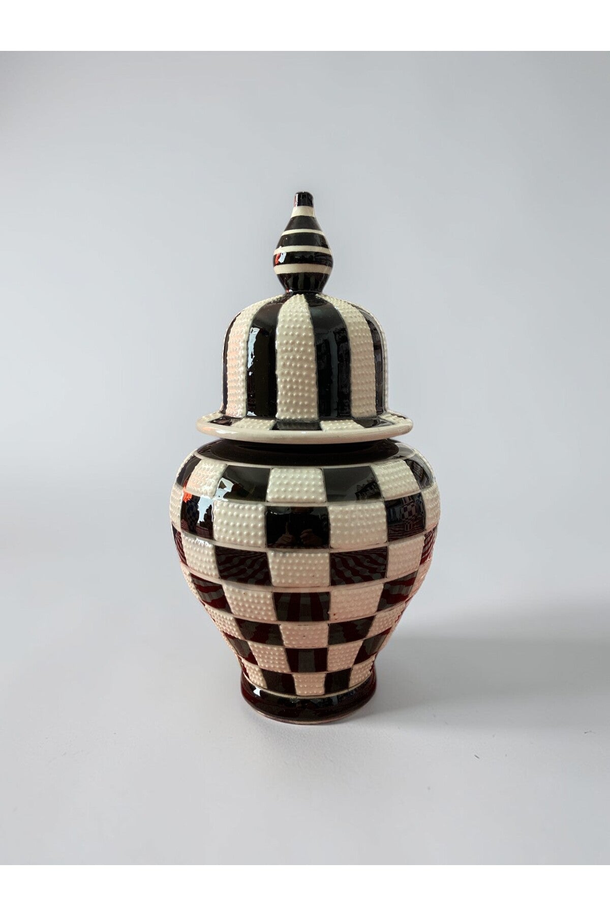 YOOS Handmade Wheelwork 25cm Kutahya Ceramic Checkered Shah Cube Ceramic Vase Black - MALLTURK