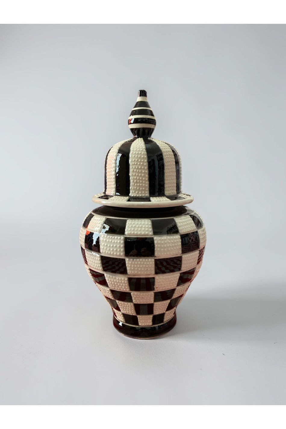 YOOS Handmade Wheelwork 25cm Kutahya Ceramic Checkered Shah Cube Ceramic Vase Black - MALLTURK
