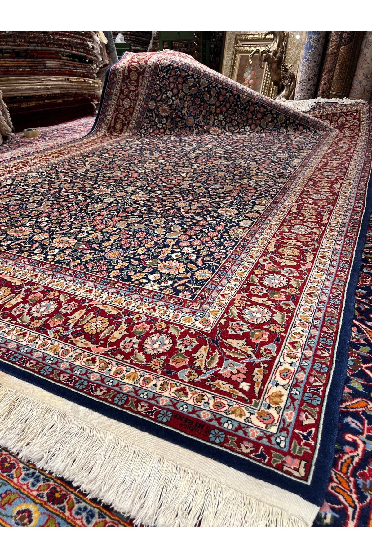 RD RAMAZAN DAG Hand Rug Art Hand-Woven Sumerbank Turkey Hereke Rug Signed Seven Mountains Flower Design Size 310x200 - MALLTURK