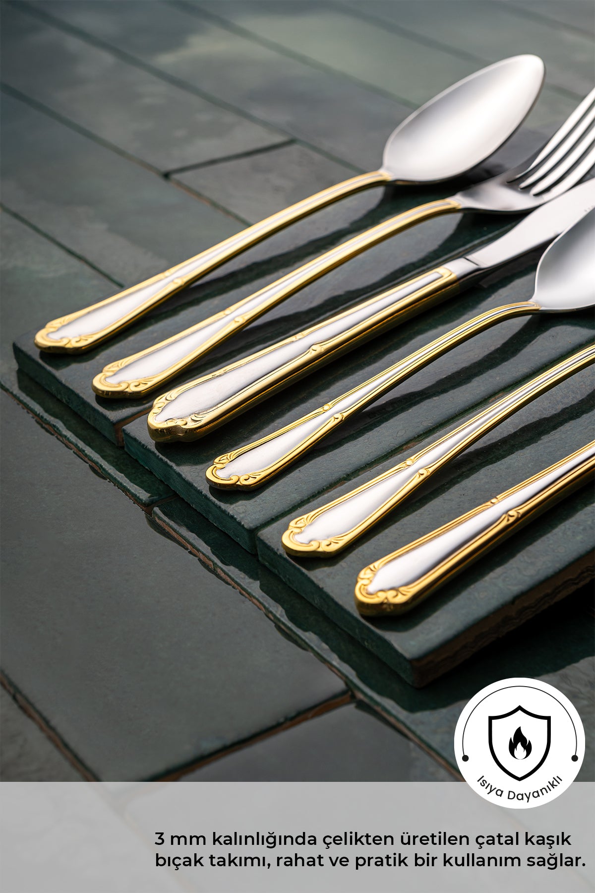 Emsan elegance goksu gold 84 Piece 12 Place Setting luks Boxed Flatware Set - MALLTURK