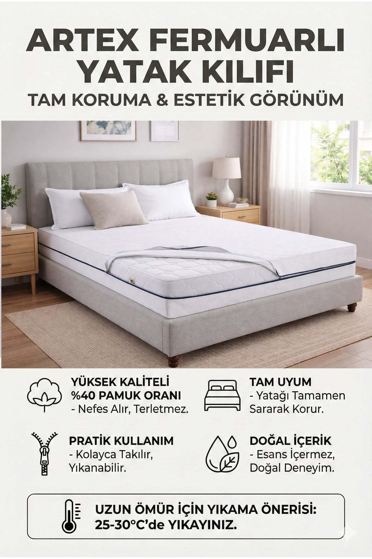 Artex Fermuarli Quilted Mattress Protector - MALLTURK