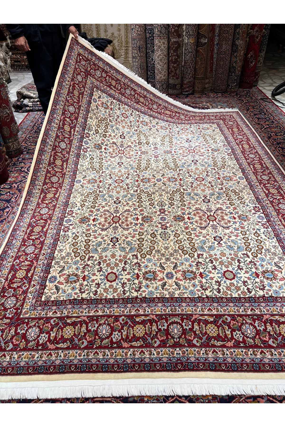 RD RAMAZAN DAG Hand Rug Art Hand-Woven Sumerbank Hereke Rug Signed Seven Mountains Flower Design Size 276x200 - MALLTURK