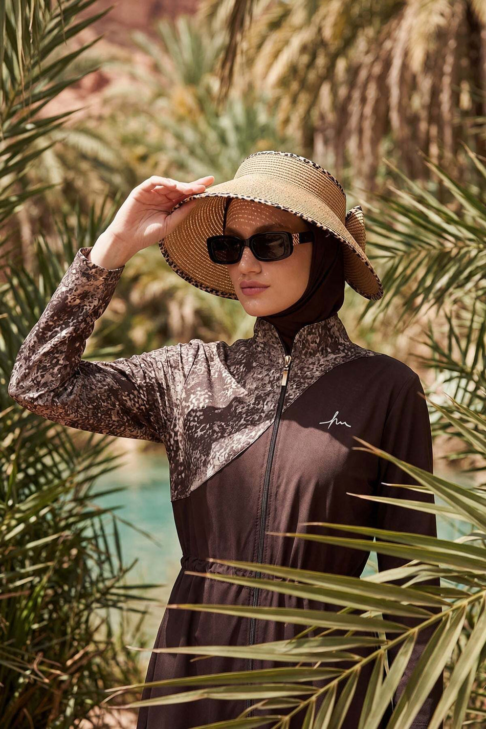 Hasema Vaha Collection Brown 6-Piece Full Coverage Swimsuit Set with Leggings and Pants 5098